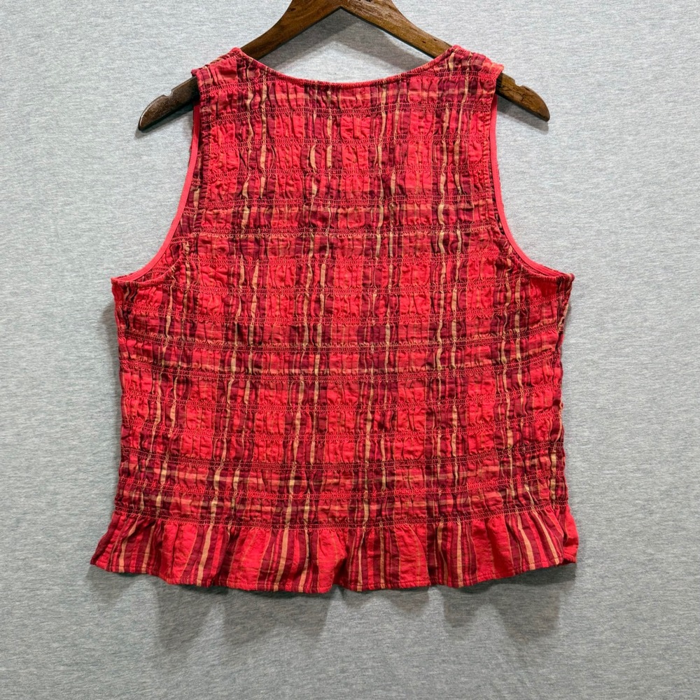 Universal Thread Smocked Tank Top Womens XL Red Orange Plaid V-Neck Boho Summer - Picture 2 of 7